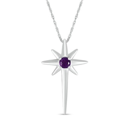 3.0mm Amethyst Solitaire North Star Cross Pendant in Sterling Silver