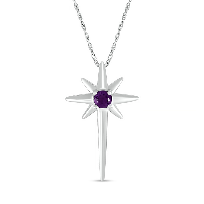 3.0mm Amethyst Solitaire North Star Cross Pendant in Sterling Silver|Peoples Jewellers