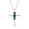 Thumbnail Image 0 of Lab-Created Emerald Vertical Three Stone Cross Pendant in Sterling Silver