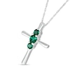 Lab-Created Emerald Vertical Three Stone Cross Pendant in Sterling Silver