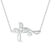 Pear-Shaped White Lab-Created Sapphire Four Stone Scatter with Ribbon Overlay Sideways Cross Necklace in Sterling Silver