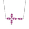 Thumbnail Image 0 of Pink Lab-Created Sapphire Duo Marquise Sideways Cross Necklace in Sterling Silver