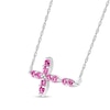 Thumbnail Image 1 of Pink Lab-Created Sapphire Duo Marquise Sideways Cross Necklace in Sterling Silver