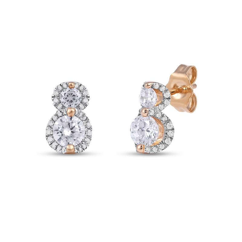 1.00 CT. T.W. Diamond Frame Double Drop Earrings in 10K Rose Gold|Peoples Jewellers
