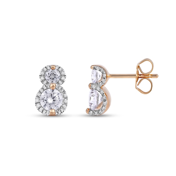 1.00 CT. T.W. Diamond Frame Double Drop Earrings in 10K Rose Gold