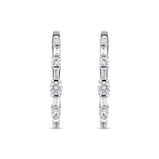 1.00 CT. T.W. Baguette and Round Diamond Alternating Oval Hoop Earrings in 10K Gold