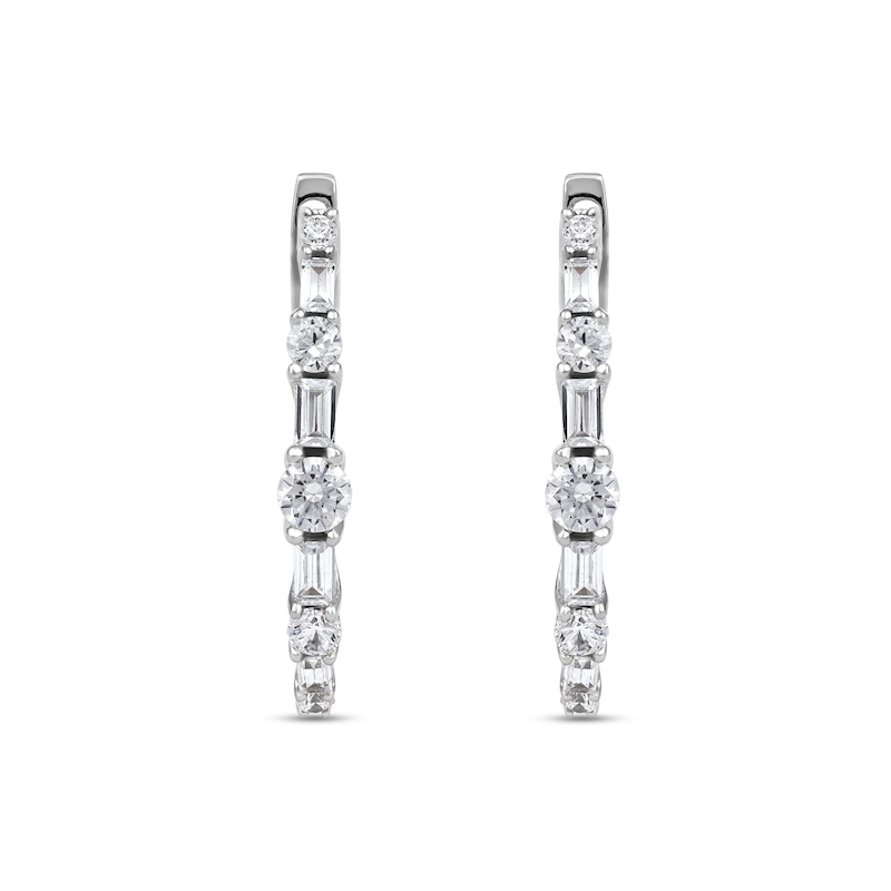 1.00 CT. T.W. Baguette and Round Diamond Alternating Oval Hoop Earrings in 10K White Gold