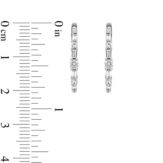 1.00 CT. T.W. Baguette and Round Diamond Alternating Oval Hoop Earrings in 10K Gold