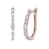 Thumbnail Image 0 of 1.00 CT. T.W. Baguette and Round Diamond Alternating Oval Hoop Earrings in 10K Rose Gold