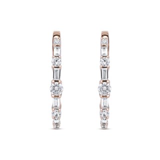 1.00 CT. T.W. Baguette and Round Diamond Alternating Oval Hoop Earrings in 10K Rose Gold