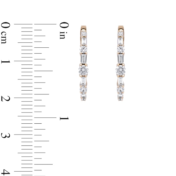 1.00 CT. T.W. Baguette and Round Diamond Alternating Oval Hoop Earrings in 10K Rose Gold