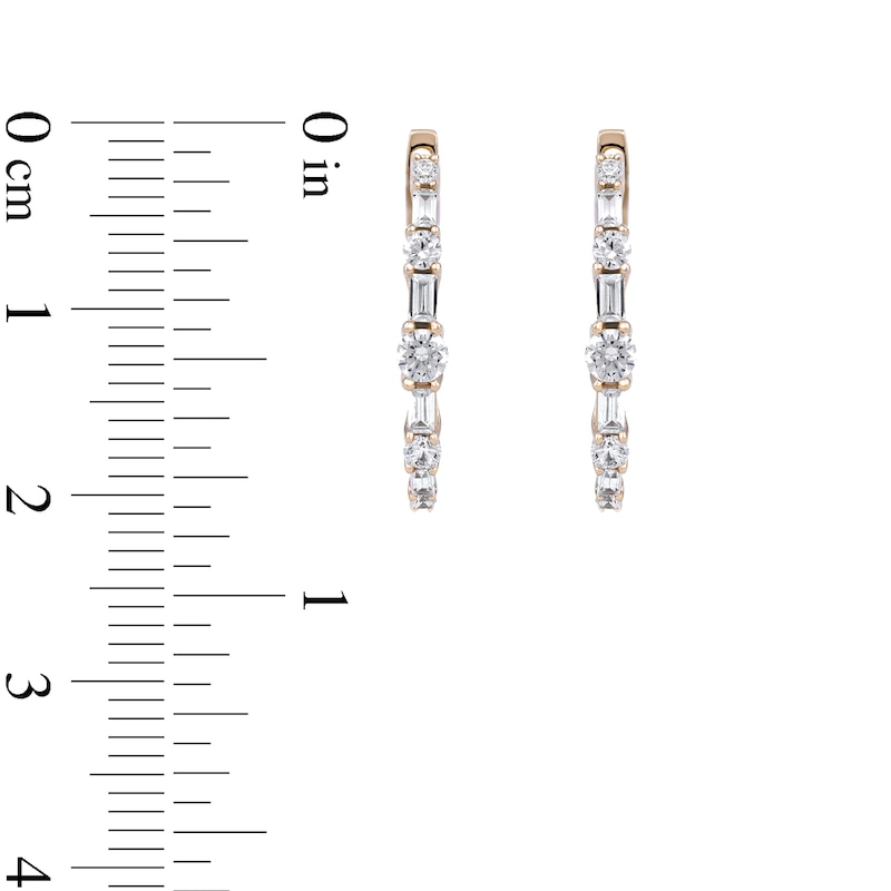 1.00 CT. T.W. Baguette and Round Diamond Alternating Oval Hoop Earrings in 10K Rose Gold