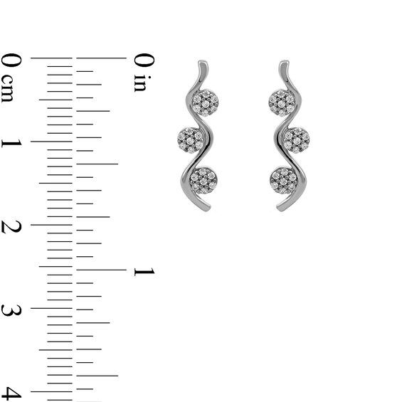 0.15 CT. T.W. Multi-Diamond Three Stone Linear Wave Drop Earrings in 10K Gold