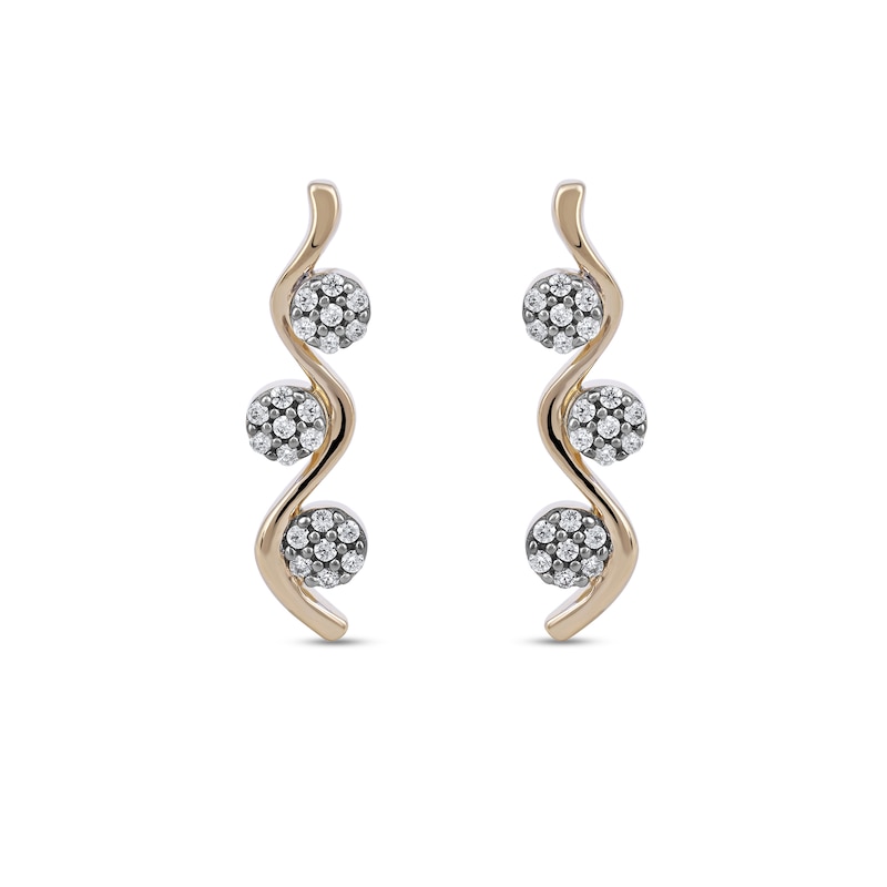 0.15 CT. T.W. Multi-Diamond Three Stone Linear Wave Drop Earrings in 10K Gold