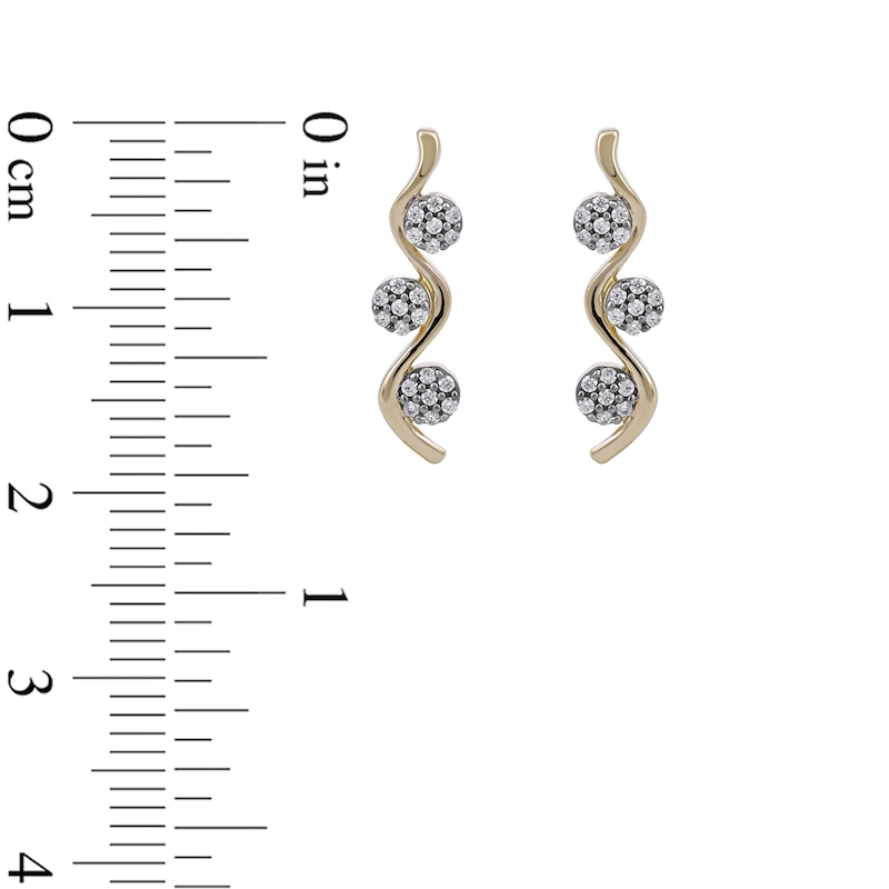 0.15 CT. T.W. Multi-Diamond Three Stone Linear Wave Drop Earrings in 10K Gold