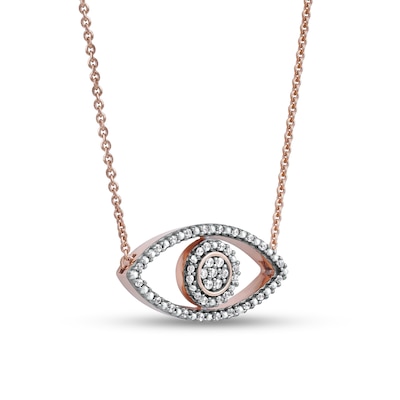 0.10 CT. T.W. Diamond Beaded Evil Eye Necklace in 10K Rose Gold