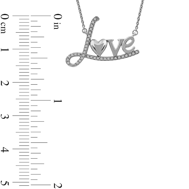 0.10 CT. T.W. Diamond "Love" with Heart Necklace in 10K White Gold