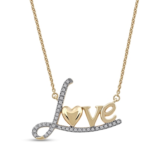 0.10 CT. T.W. Diamond "Love" with Heart Necklace in 10K Gold