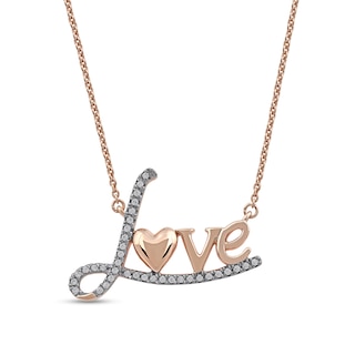 0.10 CT. T.W. Diamond "Love" with Heart Necklace in 10K Rose Gold