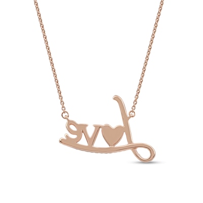 0.10 CT. T.W. Diamond "Love" with Heart Necklace in 10K Rose Gold