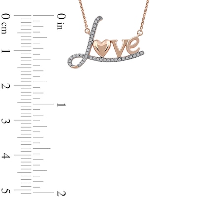 0.10 CT. T.W. Diamond "Love" with Heart Necklace in 10K Rose Gold