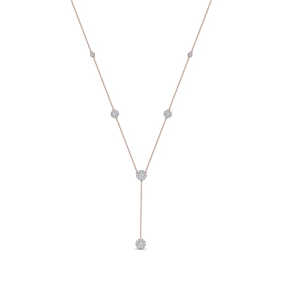 1.00 CT. T.W. Diamond Frame Station "Y" Necklace in 10K Rose Gold - 18.25"