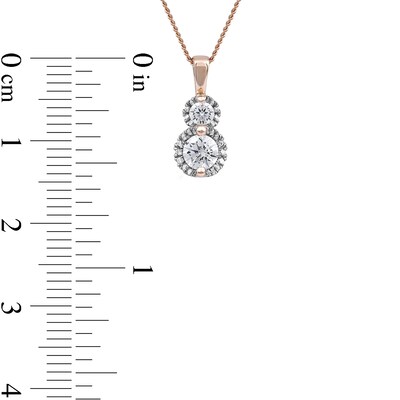 0.50 CT. T.W. Diamond Frame Double Drop Pendant in 10K Rose Gold