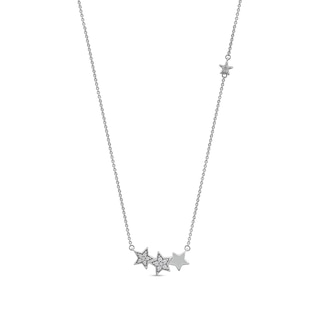 0.10 CT. T.W. Diamond Star Trio with Offset Accent Celestial Necklace in Sterling Silver