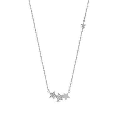 0.10 CT. T.W. Diamond Star Trio with Offset Accent Celestial Necklace in Sterling Silver