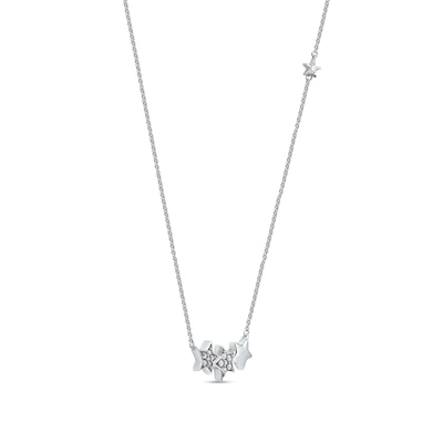 0.10 CT. T.W. Diamond Star Trio with Offset Accent Celestial Necklace in Sterling Silver