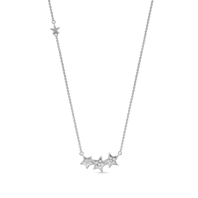 0.10 CT. T.W. Diamond Star Trio with Offset Accent Celestial Necklace in Sterling Silver