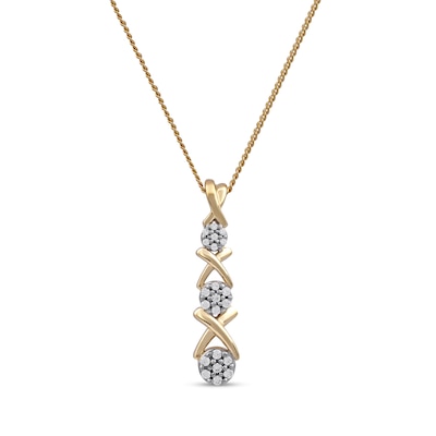 0.10 CT. T.W. Multi-Diamond Graduated Three Stone "XO" Drop Pendant in Sterling Silver with 14K Gold Plate