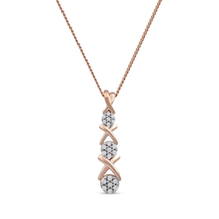 0.10 CT. T.W. Multi-Diamond Graduated Three Stone "XO" Drop Pendant in Sterling Silver with 14K Rose Gold Plate