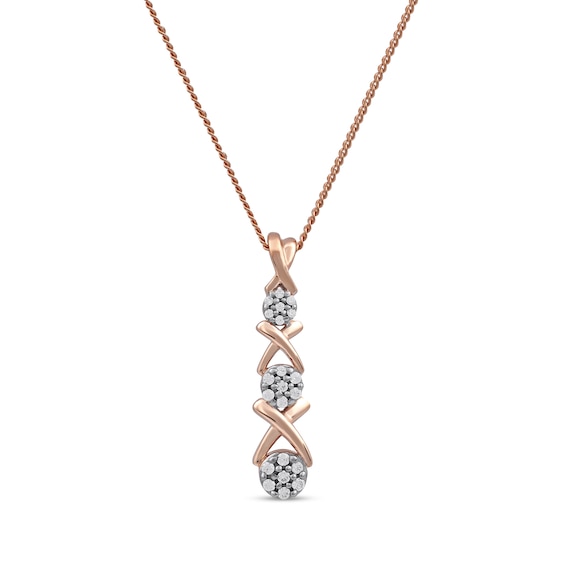 0.10 CT. T.W. Multi-Diamond Graduated Three Stone "XO" Drop Pendant in Sterling Silver with 14K Rose Gold Plate