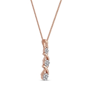 0.10 CT. T.W. Multi-Diamond Graduated Three Stone "XO" Drop Pendant in Sterling Silver with 14K Rose Gold Plate