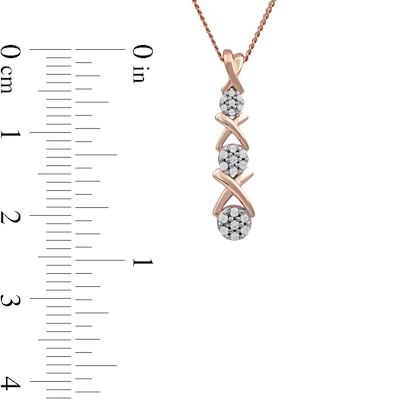 0.10 CT. T.W. Multi-Diamond Graduated Three Stone "XO" Drop Pendant in Sterling Silver with 14K Rose Gold Plate