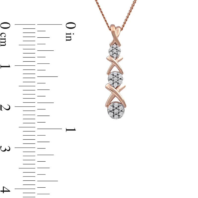 0.10 CT. T.W. Multi-Diamond Graduated Three Stone "XO" Drop Pendant in Sterling Silver with 14K Rose Gold Plate