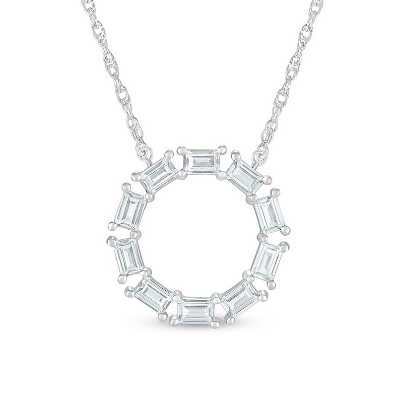 Baguette White Lab-Created Sapphire Geometric Open Circle Necklace in Sterling Silver|Peoples Jewellers