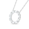 Thumbnail Image 1 of Baguette White Lab-Created Sapphire Geometric Open Circle Necklace in Sterling Silver