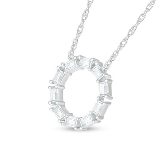 Baguette White Lab-Created Sapphire Geometric Open Circle Necklace in Sterling Silver