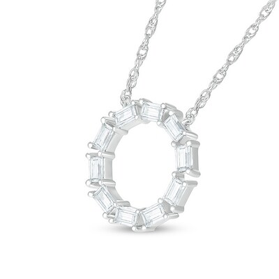 Baguette White Lab-Created Sapphire Geometric Open Circle Necklace in Sterling Silver