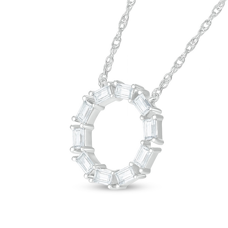 Baguette White Lab-Created Sapphire Geometric Open Circle Necklace in Sterling Silver