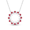 Lab-Created Ruby and White Lab-Created Sapphire Stacked Duo Alternating Open Circle Pendant in Sterling Silver