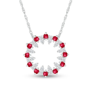 Lab-Created Ruby and White Lab-Created Sapphire Stacked Duo Alternating Open Circle Pendant in Sterling Silver