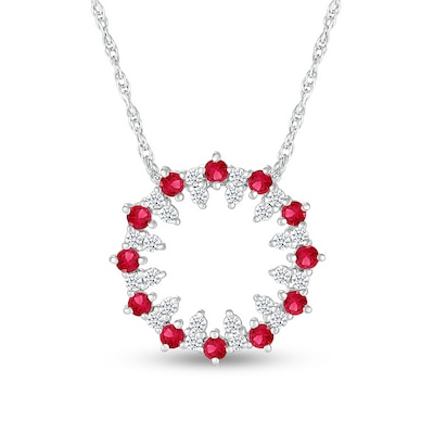 Lab-Created Ruby and White Lab-Created Sapphire Stacked Duo Alternating Open Circle Pendant in Sterling Silver