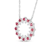 Lab-Created Ruby and White Lab-Created Sapphire Stacked Duo Alternating Open Circle Pendant in Sterling Silver