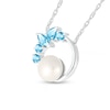 7.0mm Freshwater Cultured Pearl and Multi-Shaped Swiss Blue Topaz Scatter Open Circle Necklace in Sterling Silver