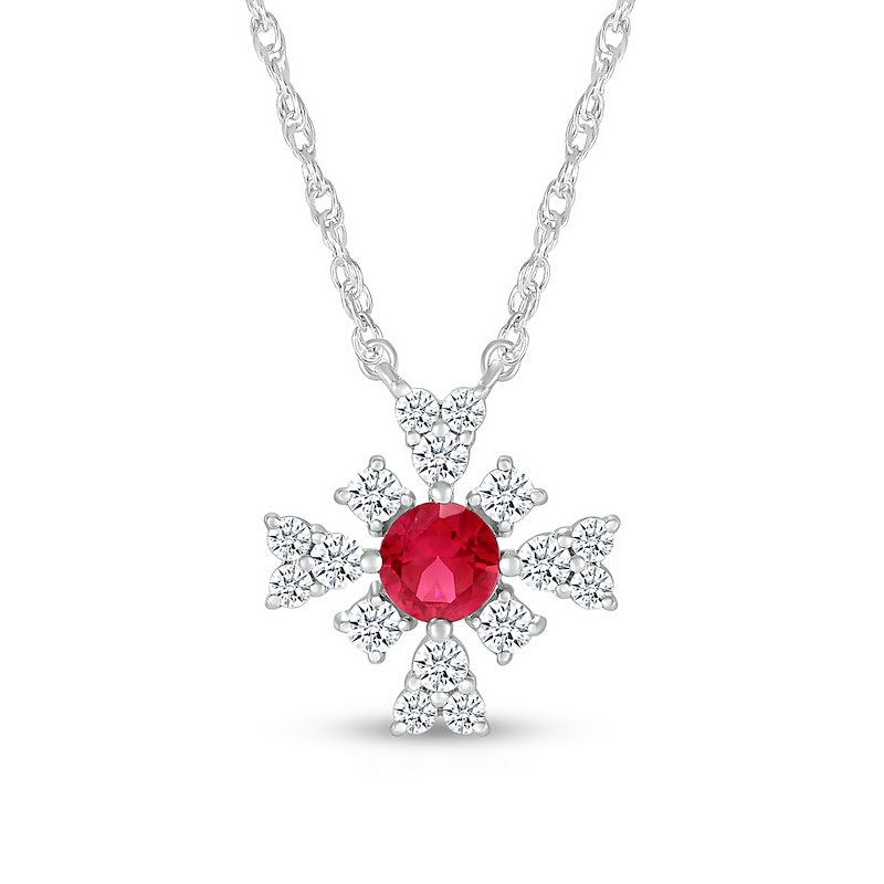 4.0mm Lab-Created Ruby and White Lab-Created Sapphire Frame Floral Necklace in Sterling Silver|Peoples Jewellers