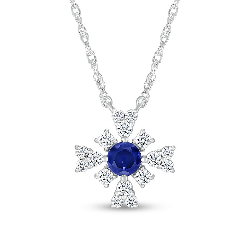 4.0mm Blue and White Lab-Created Sapphire Frame Floral Necklace in Sterling Silver