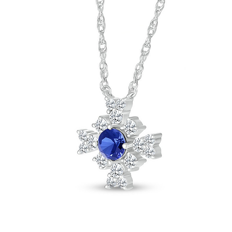 4.0mm Blue and White Lab-Created Sapphire Frame Floral Necklace in Sterling Silver